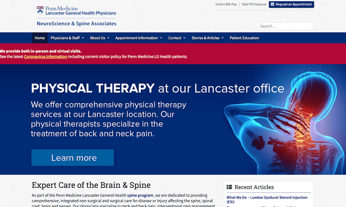 Lancaster NeuroScience & Spine Associates Screenshot