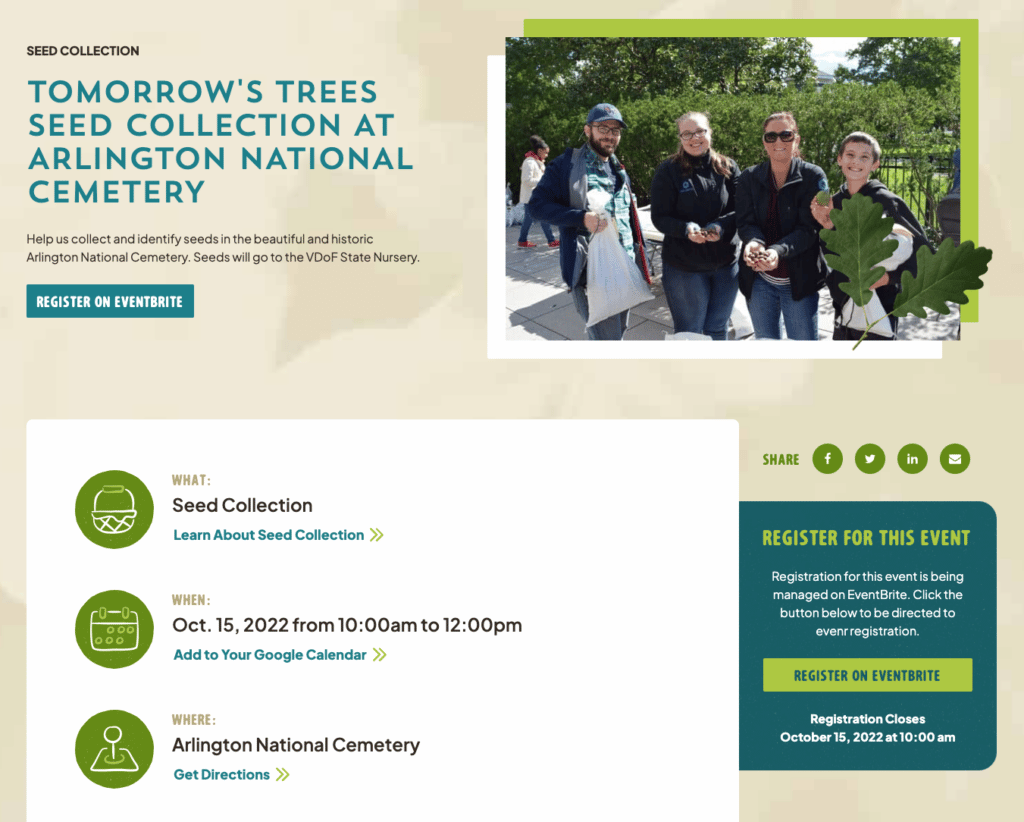 Tomorrow's Trees Event Page Screenshot